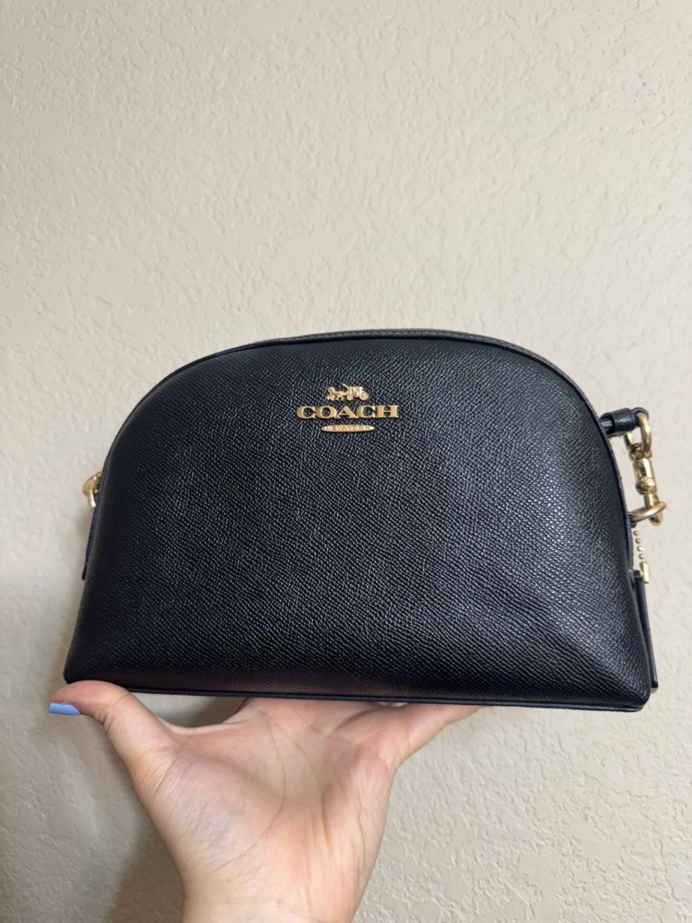 Coach Madi Black crossgrain Leather Dome Crossbody with Gold Hardware